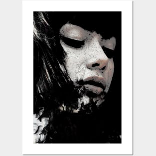 Beautiful girl, something dark on chin. Pale skin. Dark fantasy, horror. Posters and Art